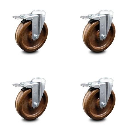 Service Caster 6 Inch High Temp Phenolic Swivel Bolt Hole Caster Set with Total Lock Brake SCC SCC-BHTTL20S615-PHRHT-4